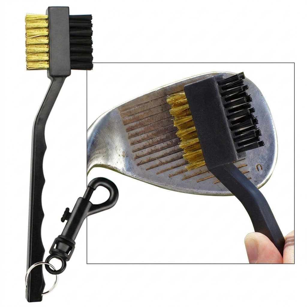 Dual-Sided Golf Club Brush | Brass & Nylon Bristles with Bag Clip