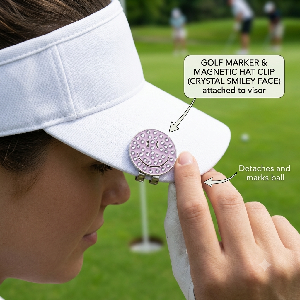 Crystal Smiley Face Magnetic Golf Ball Marker & Hat Clip Set