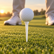 Solid white HEP Tees Pro golf tee holding a white ball on a tee box