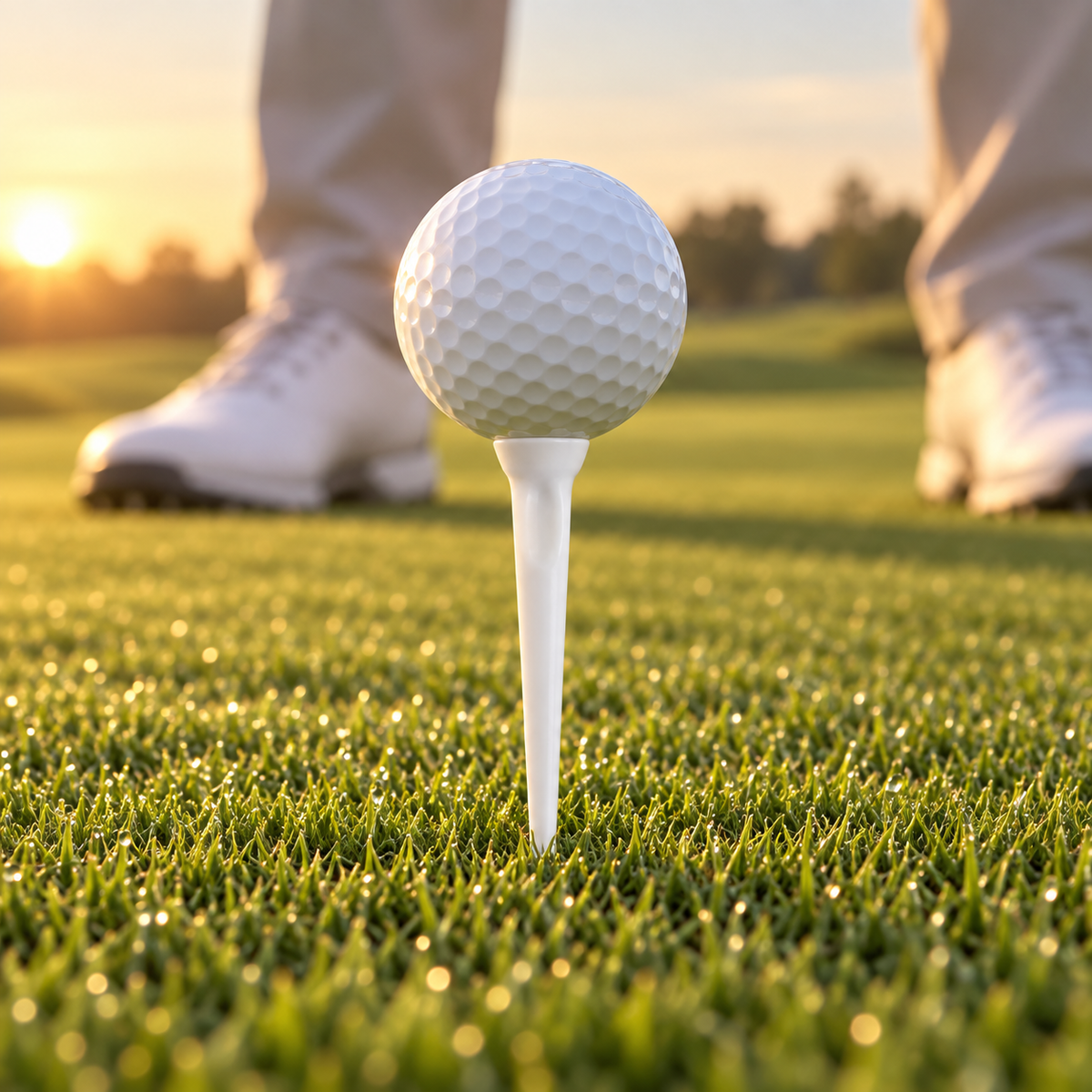 Solid white HEP Tees Pro golf tee holding a white ball on a tee box