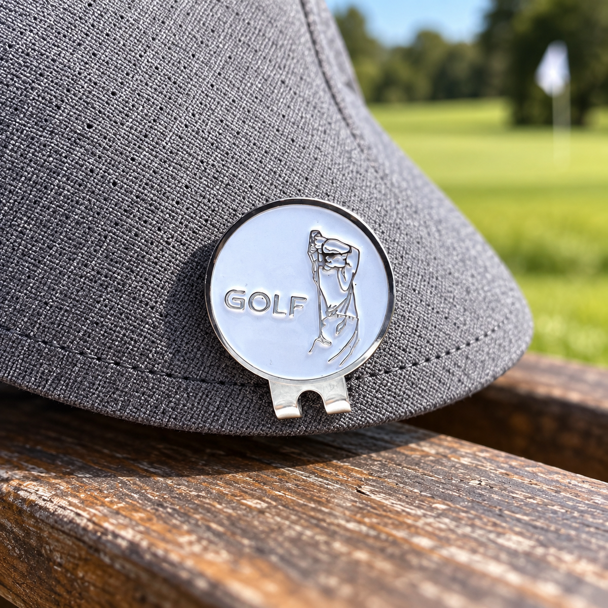 Silver Golfer Magnetic Hat Clip — use context